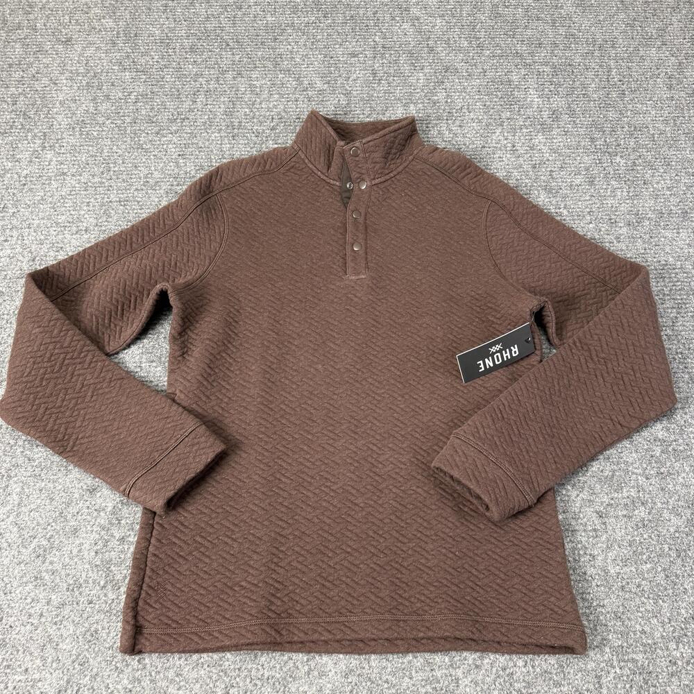Rhone Pullover Mens Small Brown Herringbone Mock Neck Snap Long Sleeve Casual